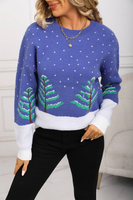 Jacquard round-neck Christmas knitted sweater