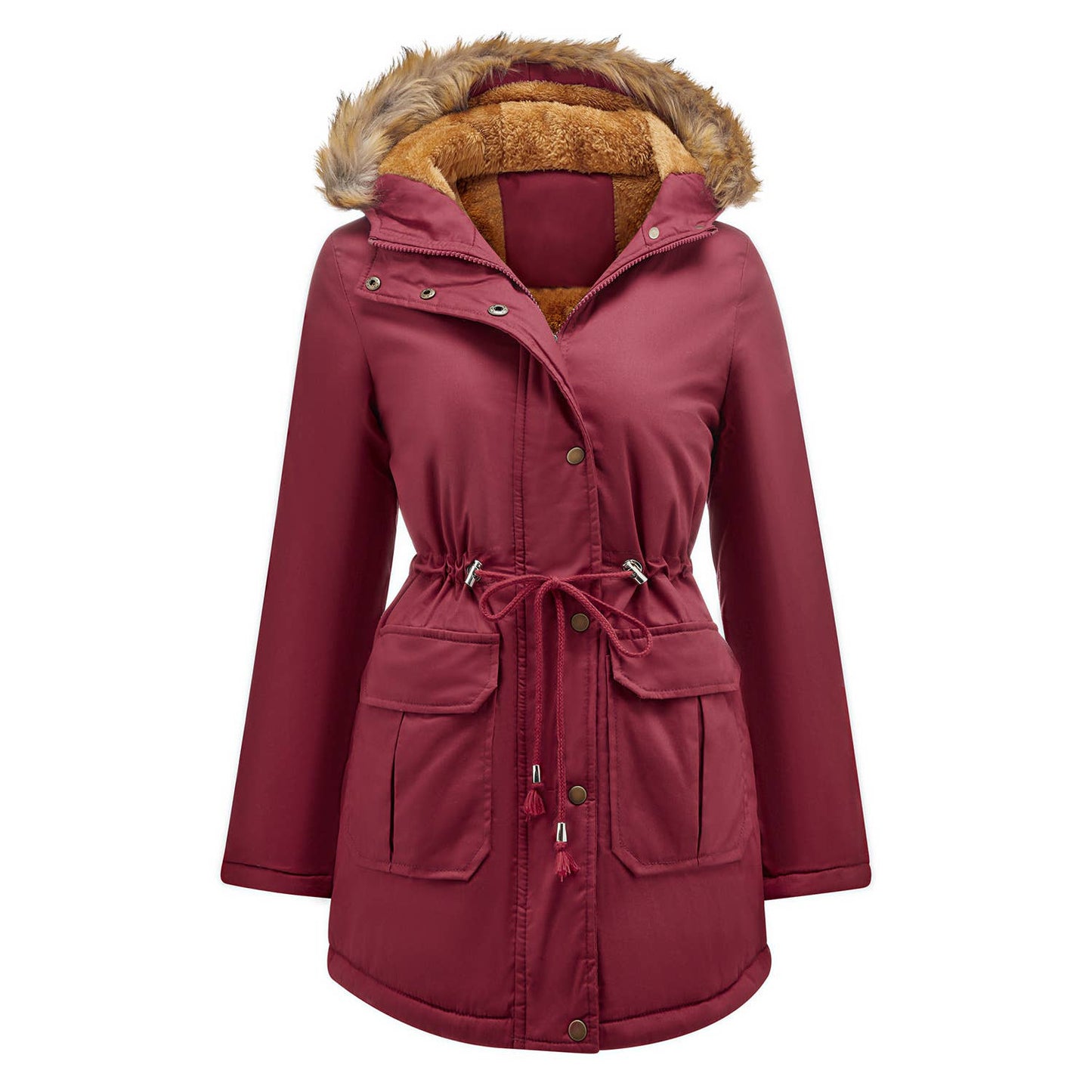 HOODED FUR COLLAR AND FLEECE PADDED JACKET