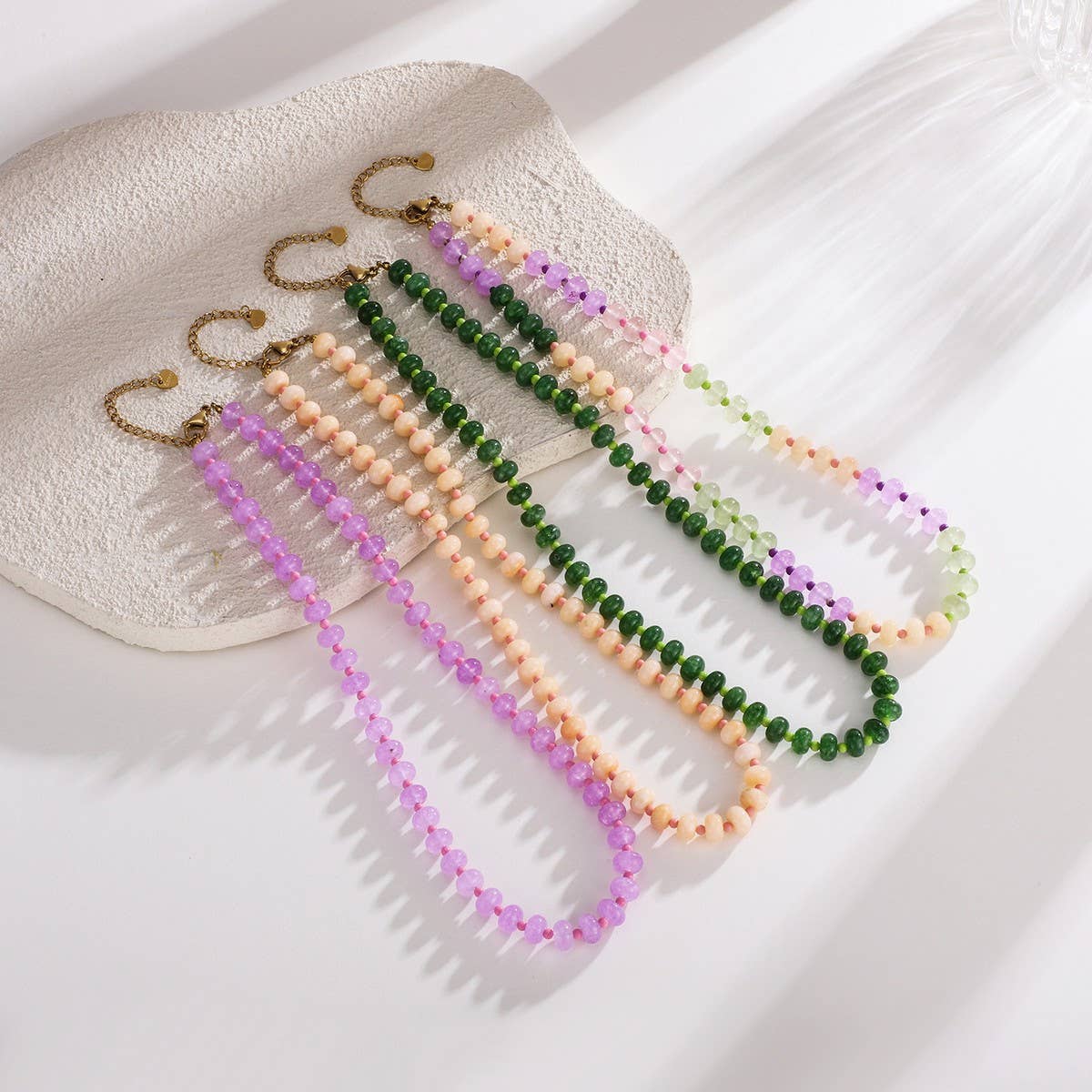 Pink-Green Natural Stone Beaded Necklace_CWMM8839