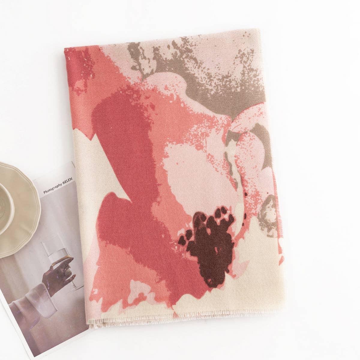 Floral Print Faux Cashmere Scarf for Women