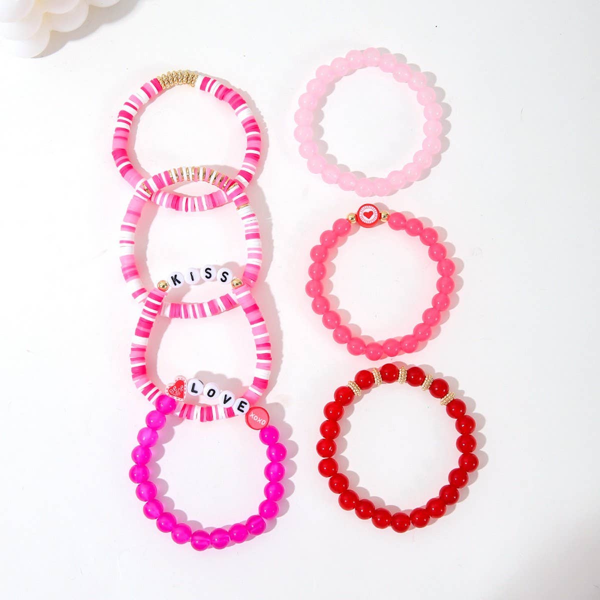 SWEET AND CUTE PINK HEART CLAY BRACELET SET