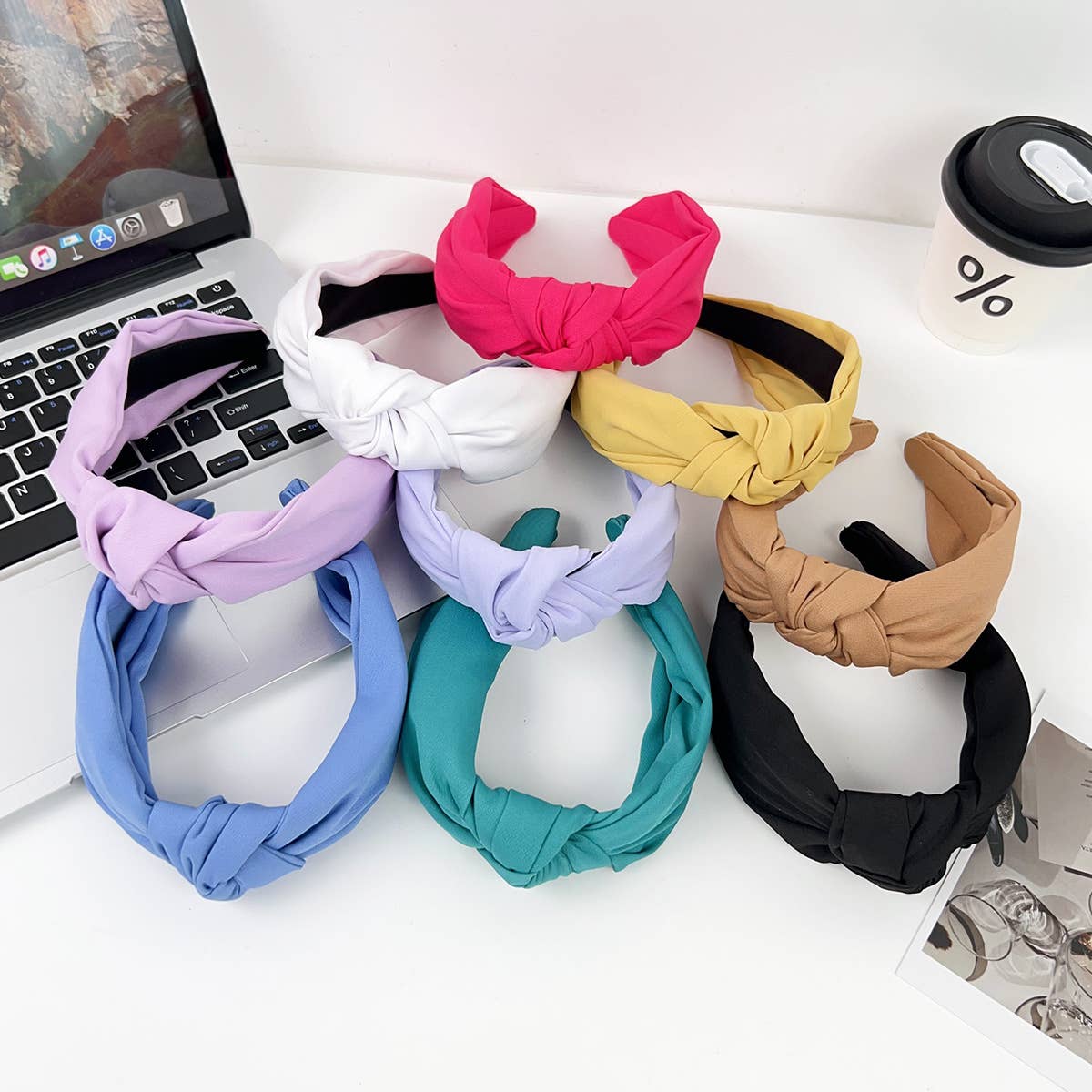 Wide-edge solid-color fabric cross knot headband
