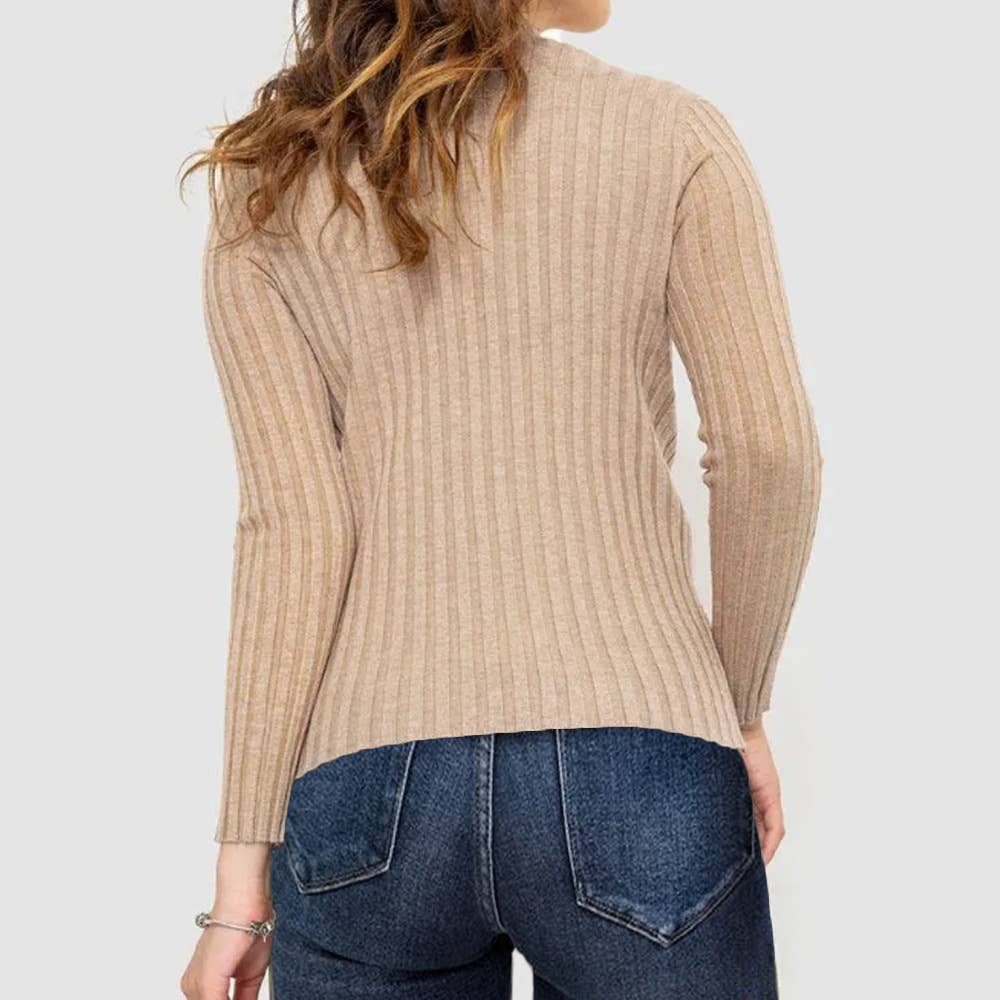Wide-striped solid-color long-sleeved top