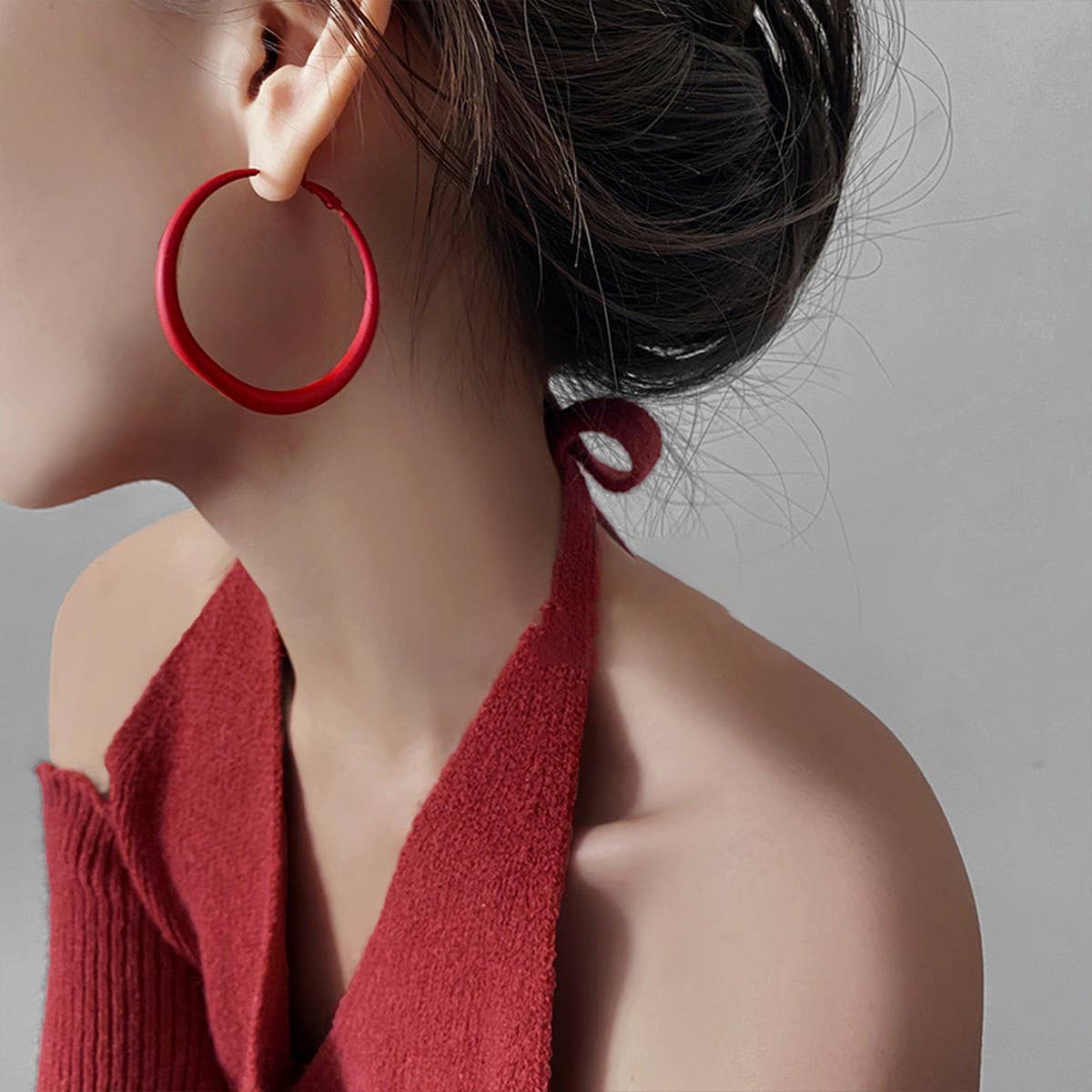 RED GEOMETRIC EARRINGS, MINIMALIST EARRINGS_CWAJE2066