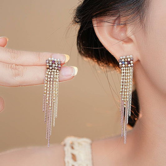 CRYSTAL TASSEL FASHION LIGHT LUXURY EARRINGS