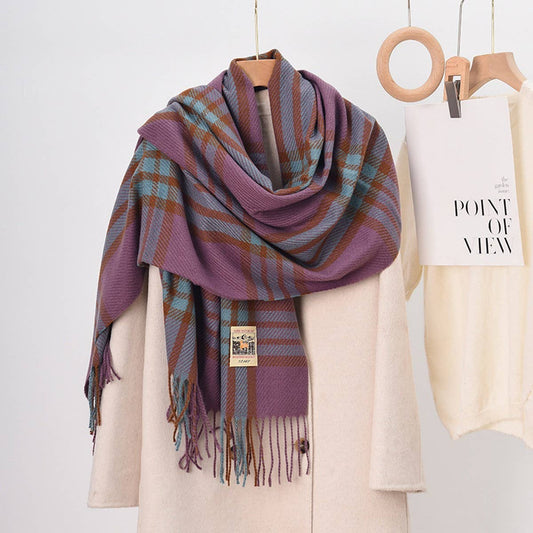 TASSEL PLAID WARM STUDENT SHAWL NECK SCARF