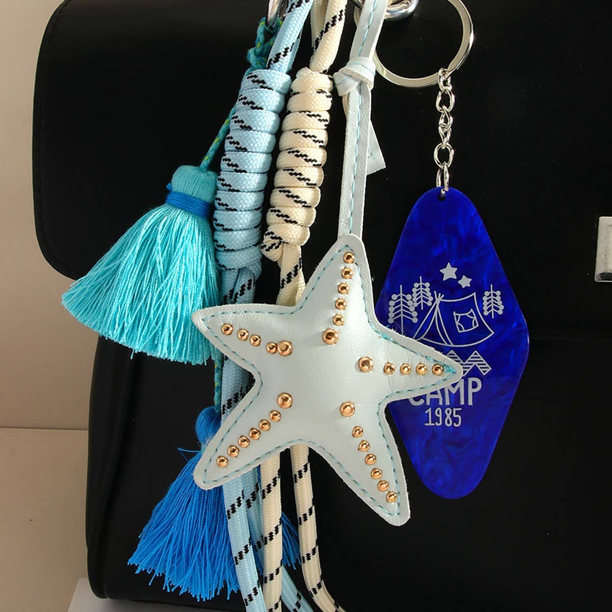 Starfish Tassel Acrylic Tag Beach Keychain Charm_CWMM7753