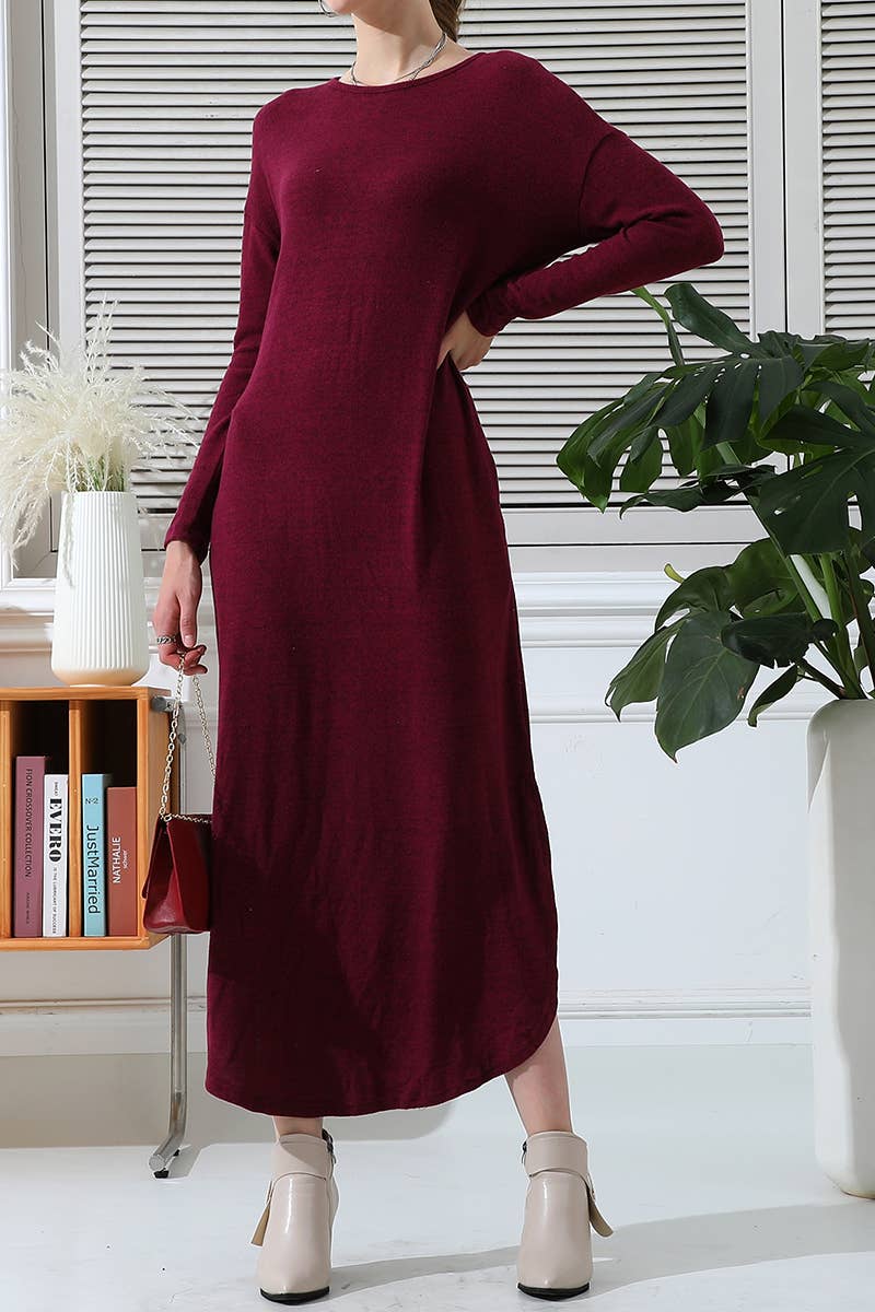 CWDMD546_ROUND NECK SOFT AND WARM SWEATER KNIT TUNIC DRESS
