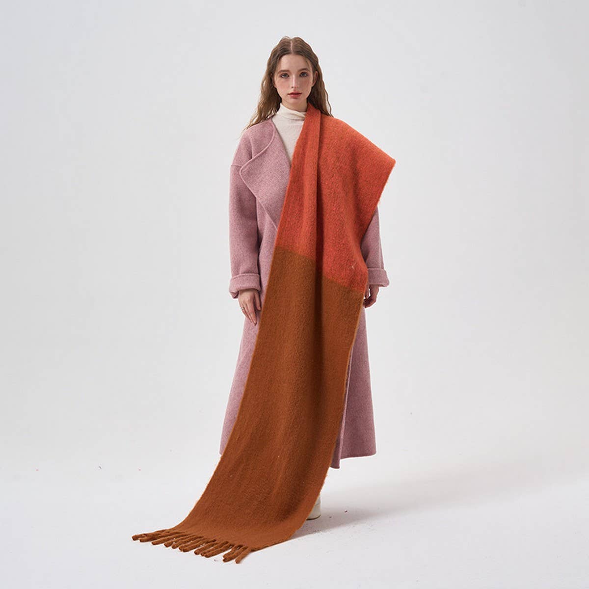 Colorblock Faux Cashmere Long Scarf for Winter
