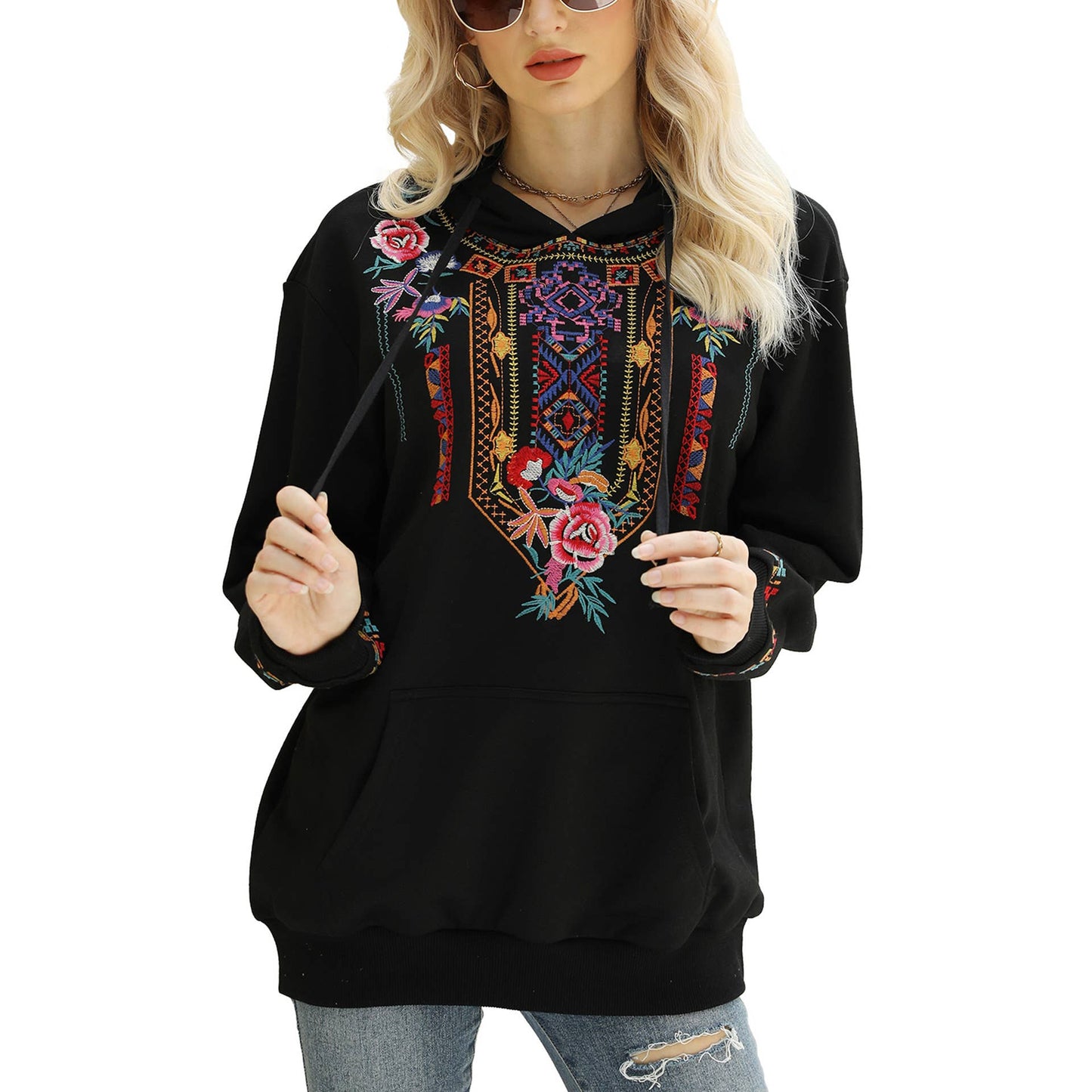 STYLISH EMBROIDERED HOODIE WITH LOOSE PULLOVER