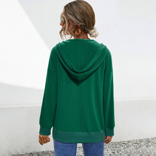 Pullover drawstring button pocket loose hoodie_cwohol0675