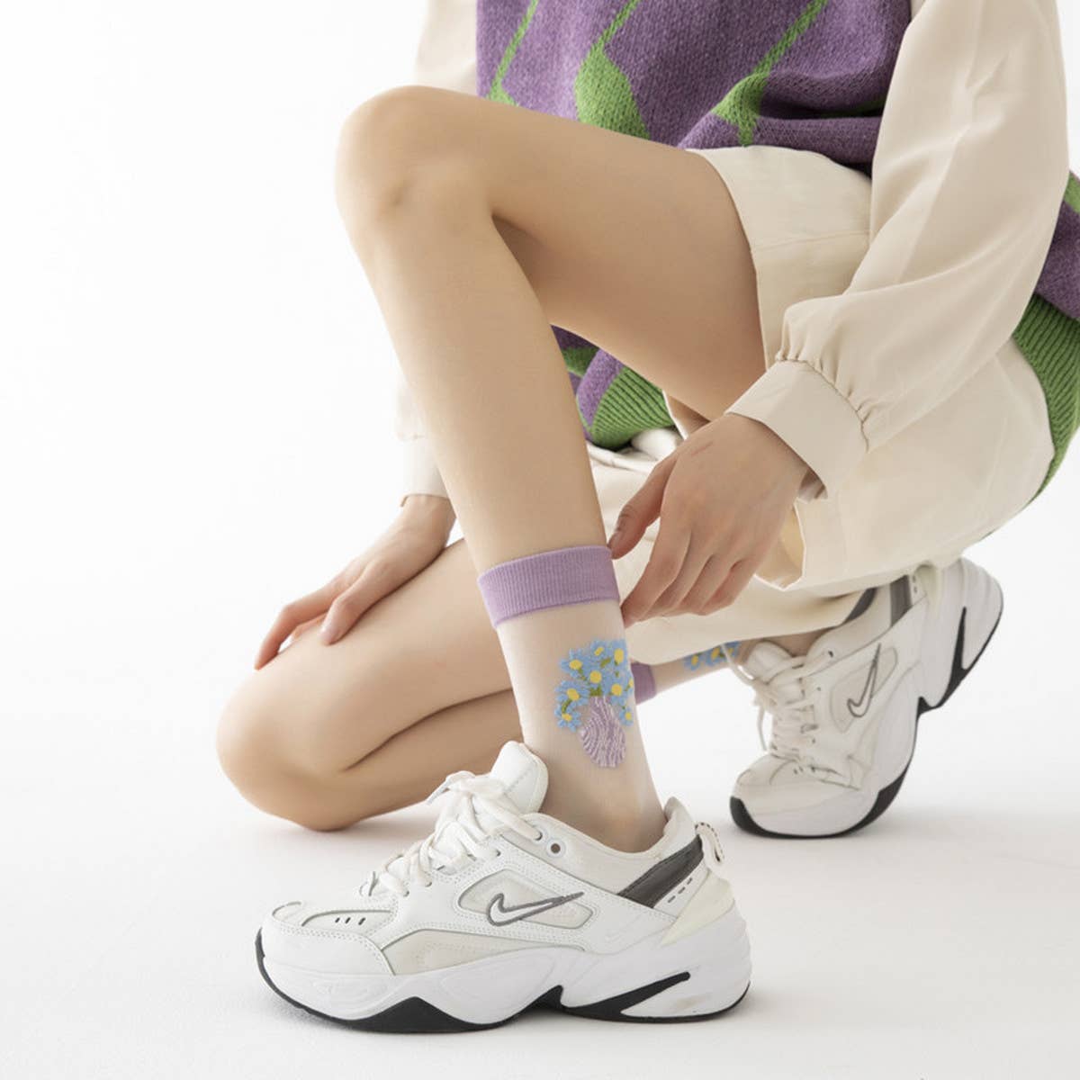 2024 NEW TRANSPARENT GLASS SILK FLOWER SOCKS_CWMS0546