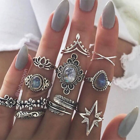 CWMM2999_VINTAGE DIAMOND STAR GEMSTONE RING SET