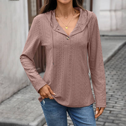 Solid-color hooded long-sleeved sweatshirt