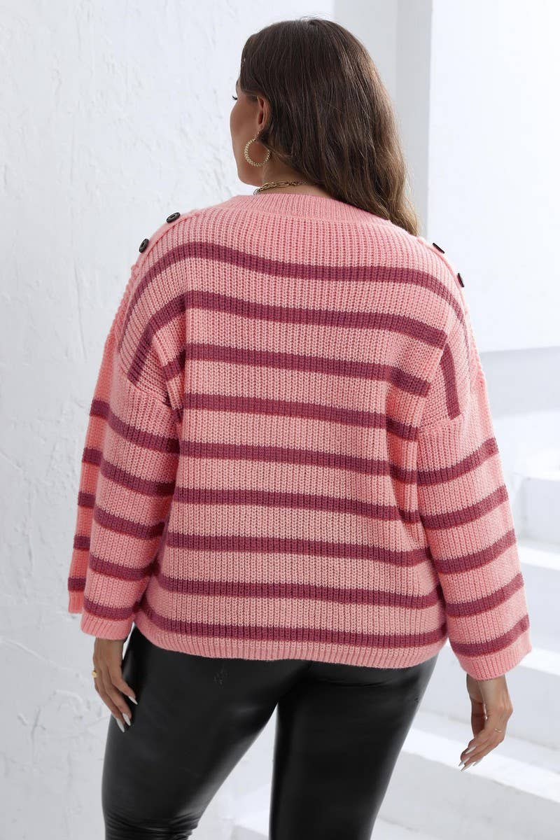 CWOSWL1576_PLUS Size Round Neck Long Sleeve Pullover Sweater