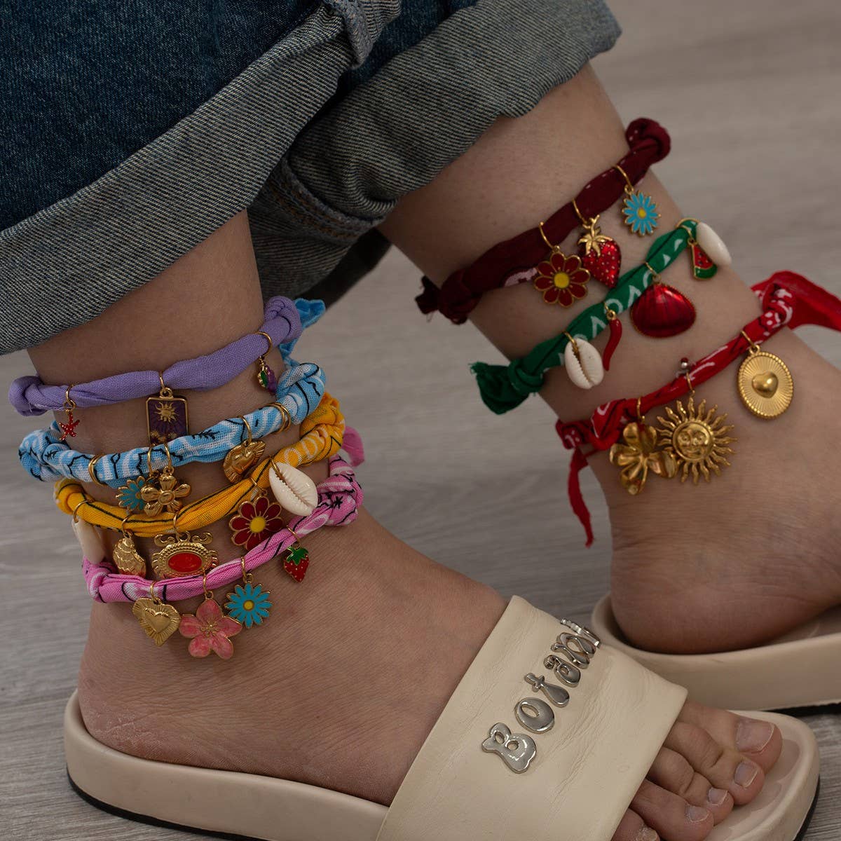 Handmade Silk Thread Anklet with Steel Charms