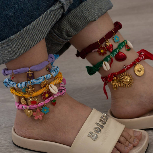 Handmade Silk Thread Anklet with Steel Charms