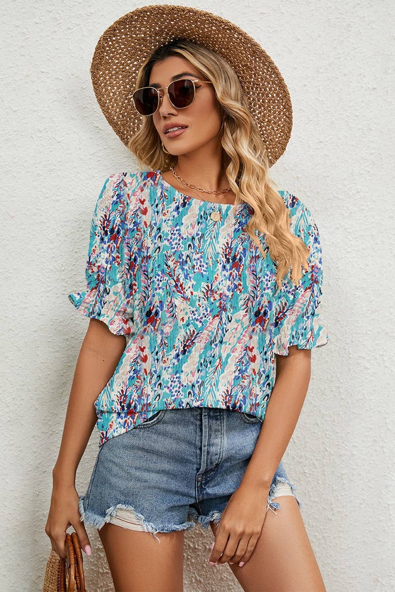 Cwtts0755_Round Neck Short Sleeved Top