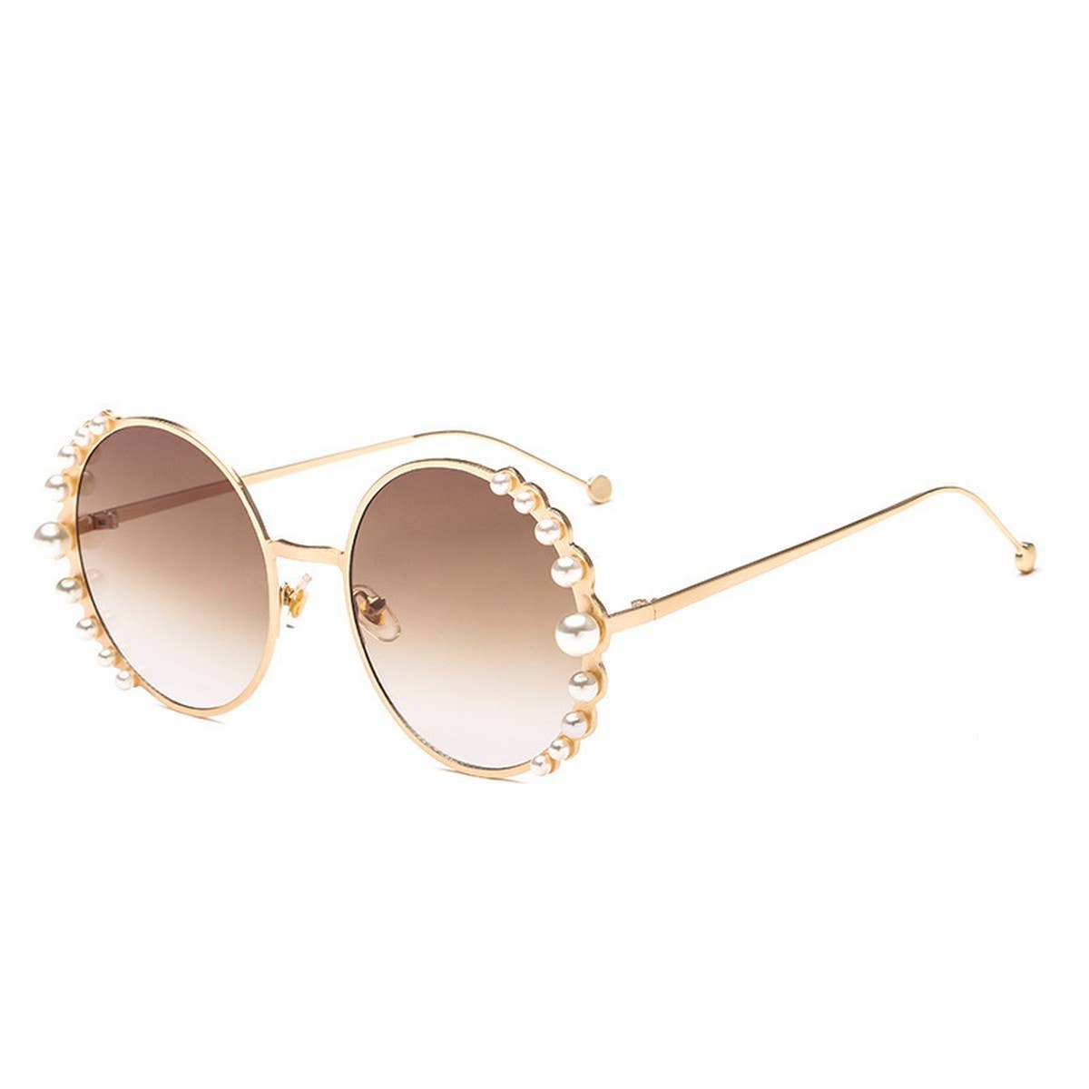 Metal Round Frame Pearl Accent Sunglasses Women