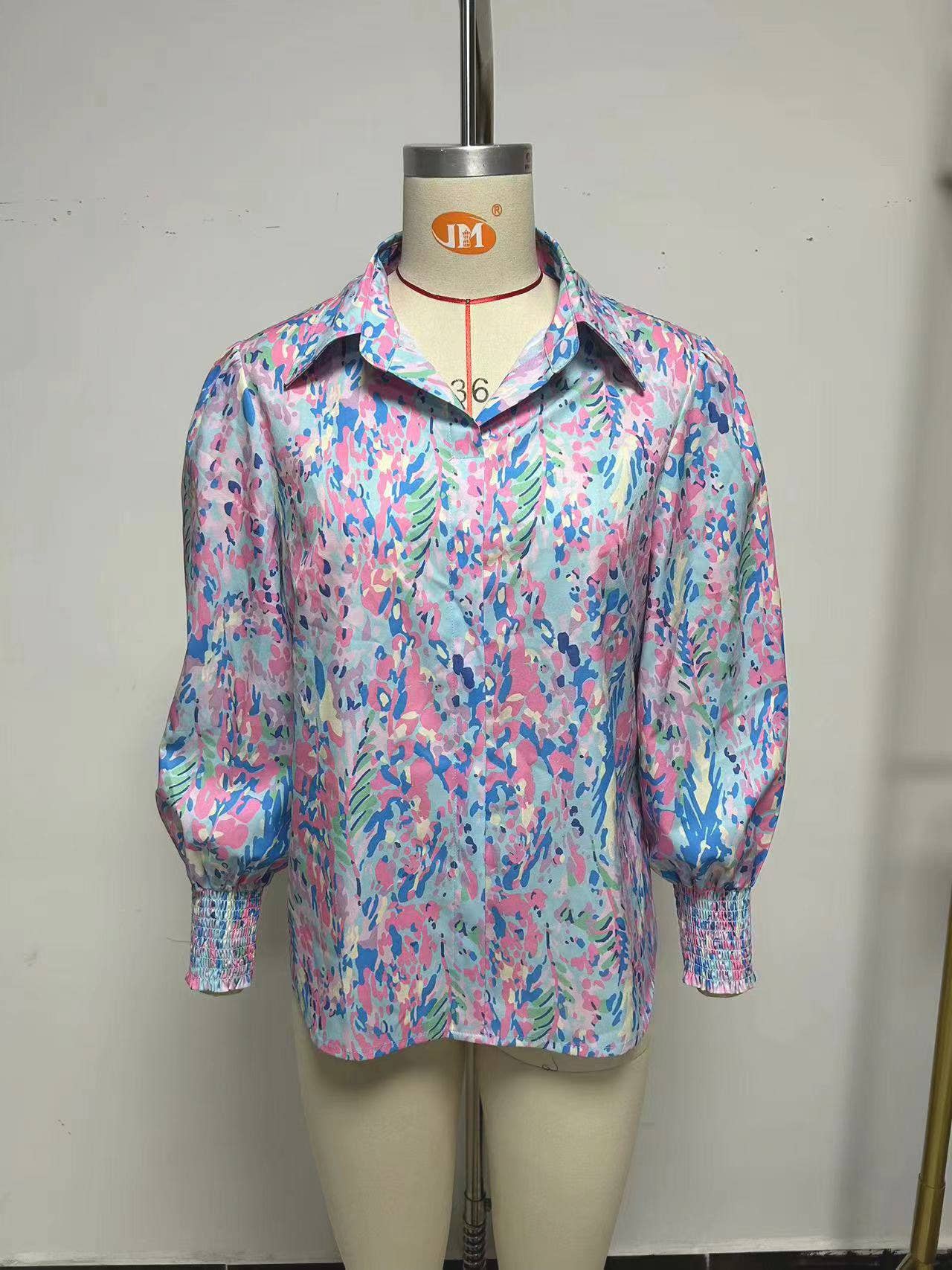 LAPEL FLORAL PRINT CASUAL LONG-SLEEVED SHIRT