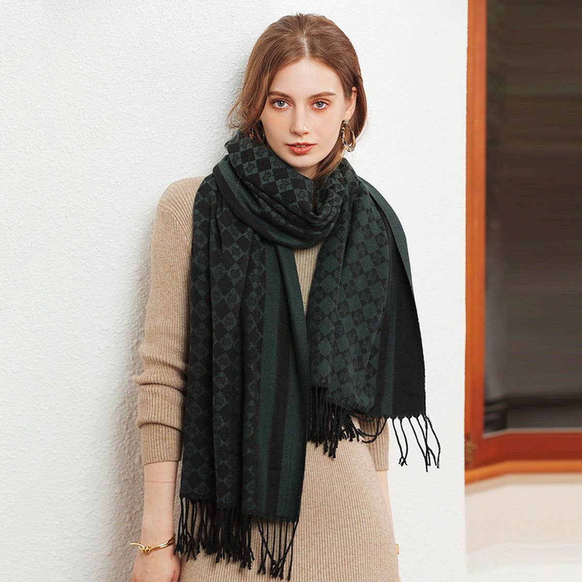 WINTER LETTER PRINTED SCARF TASSEL BLANKET SHAWL