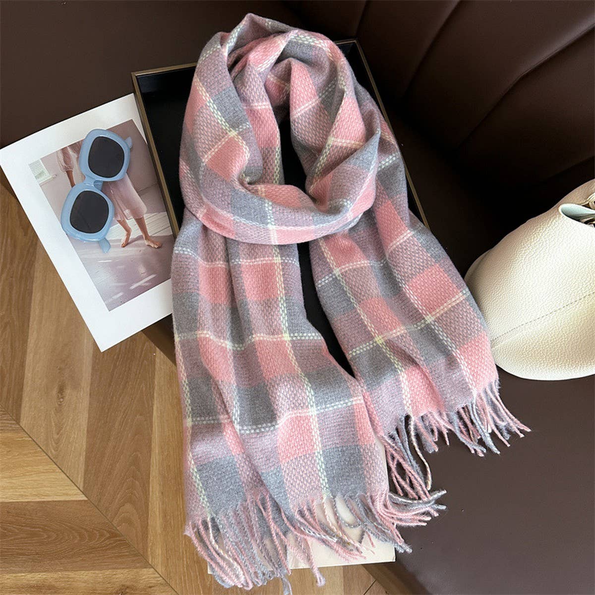 Plaid Faux Cashmere Scarf - Warm Winter Wrap_CWASC1446