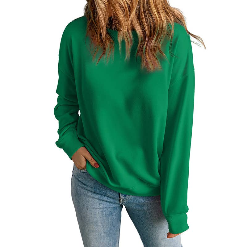 SOLID COLOR LOOSE ROUND NECK PULLOVER HOODIE