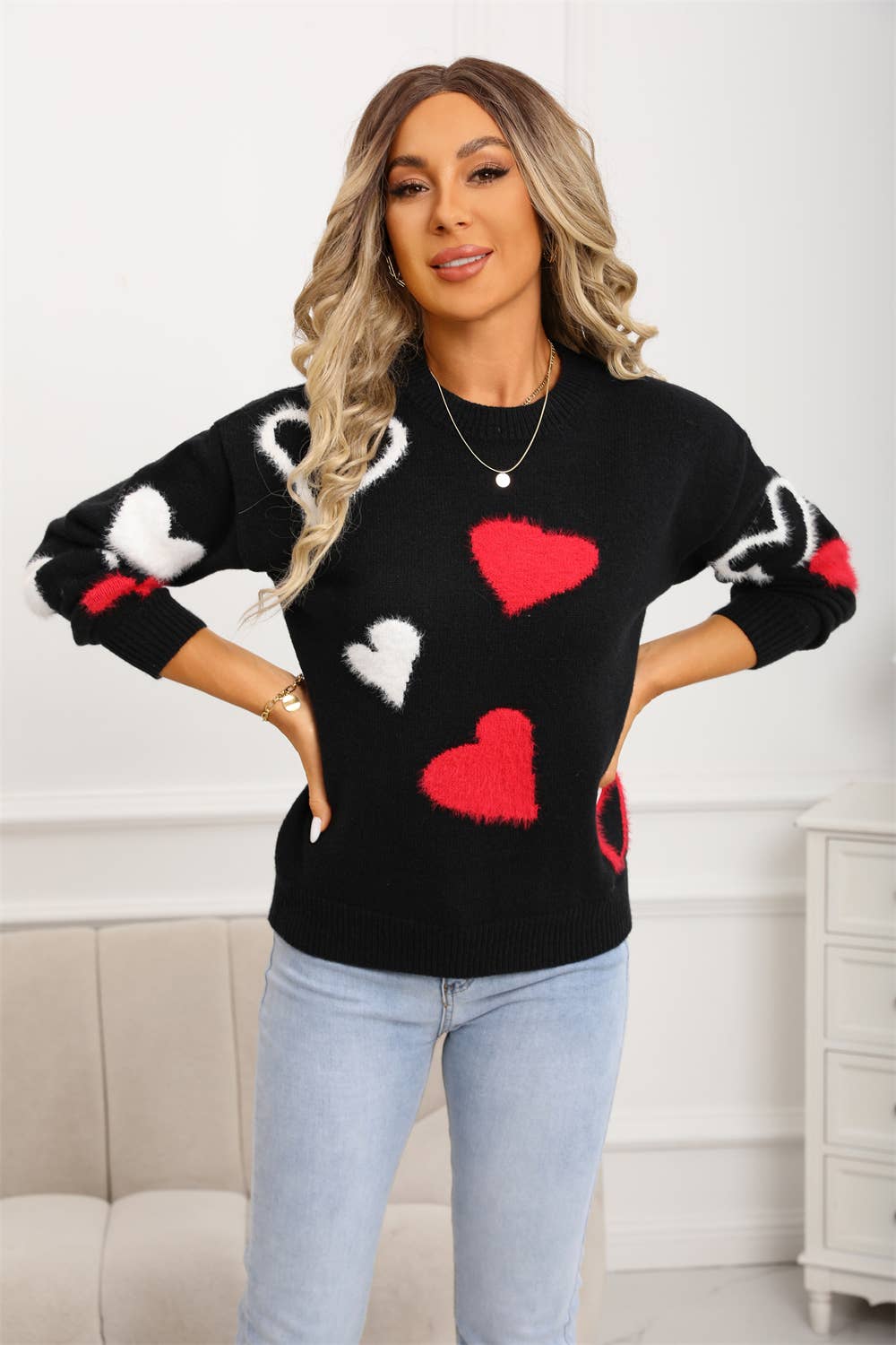 Valentine's day little hearts jacquard sweater