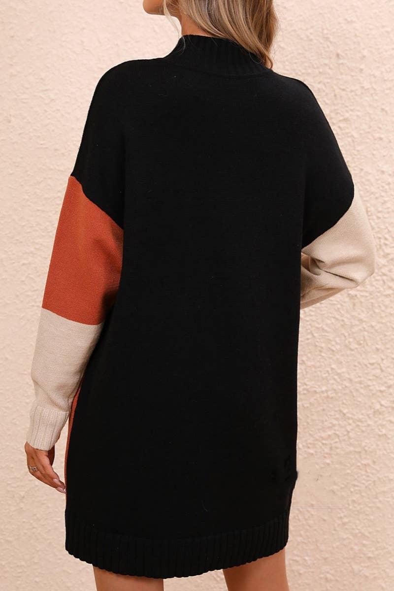 CWDSD6486_COLOR-MATCHING LONG-SLEEVED SWEATER DRESS