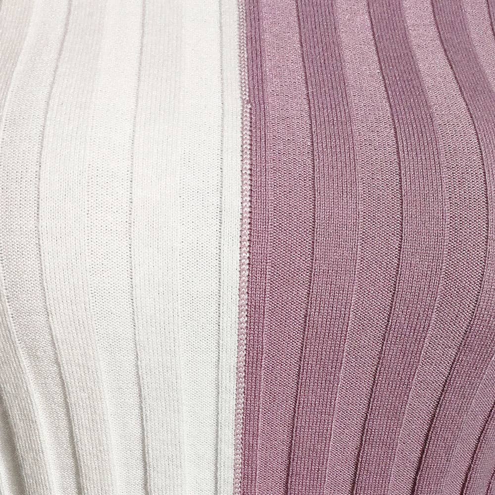 Long sleeve high-neck color-blocked knit sweater