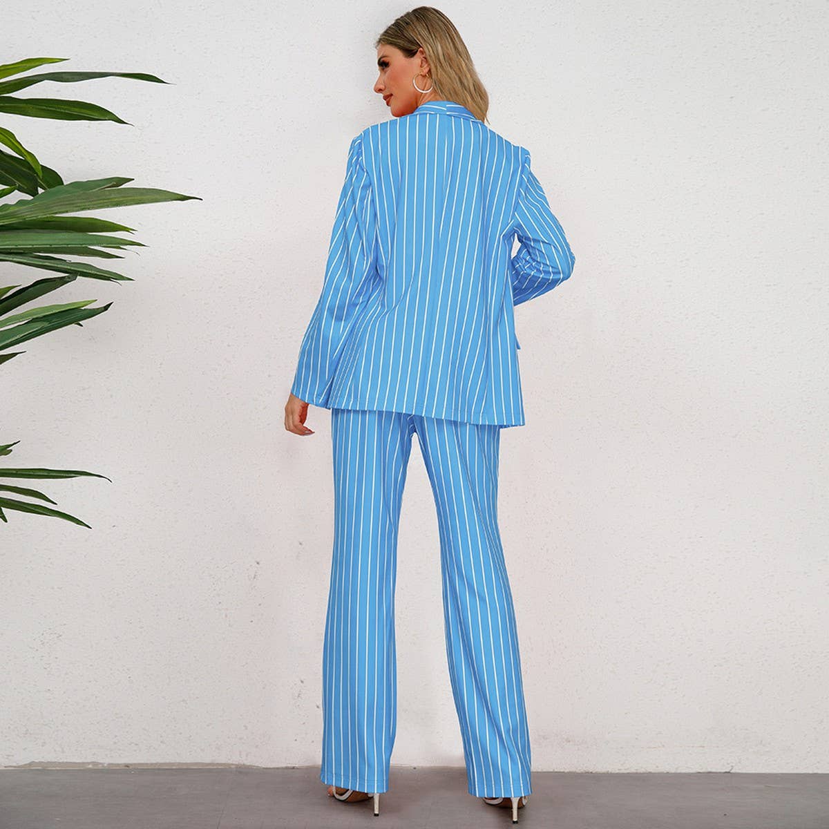 Wide-leg trousers casual striped suit two-piece