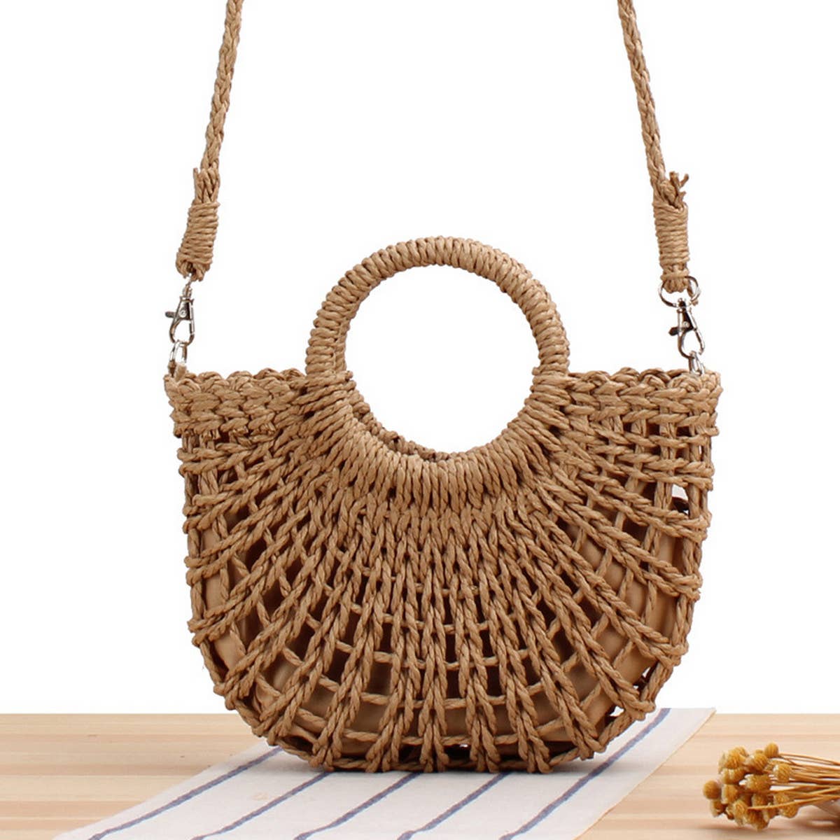 SEMI-CIRCLE HOLLOW STRAW BAG_CWAB2098