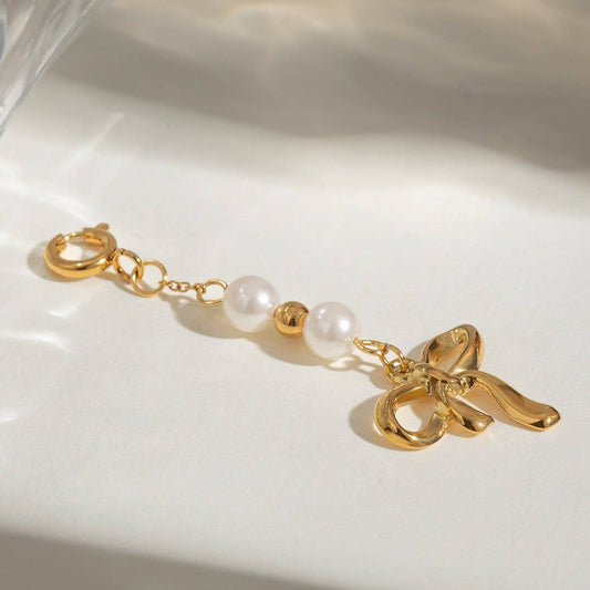 STAINLESS STEEL BIKINI BUCKLE BOW PEARL PENDANT_CWMM4690