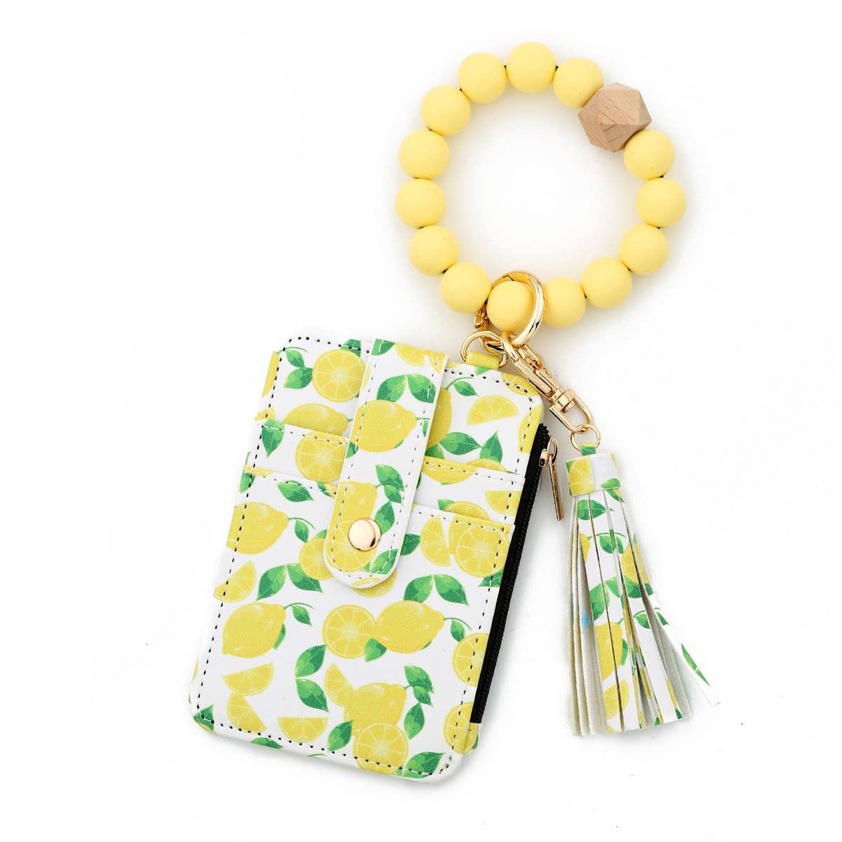 Printed Card Wallet with Beaded Bracelet Keychain_CWAB4945
