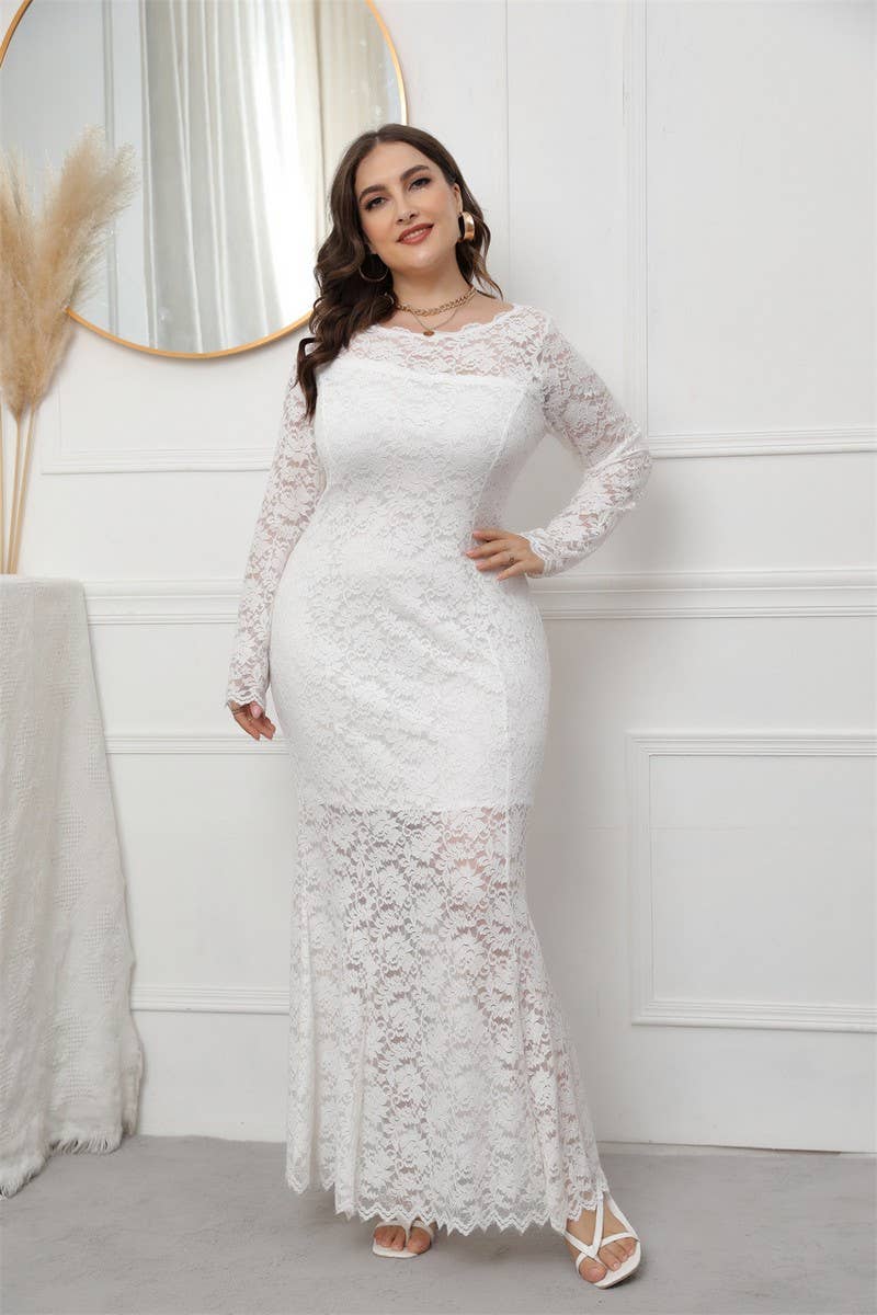 CWDMD3233_PLUS SIZE LACE MERMAID EVENING GOWN DRESS