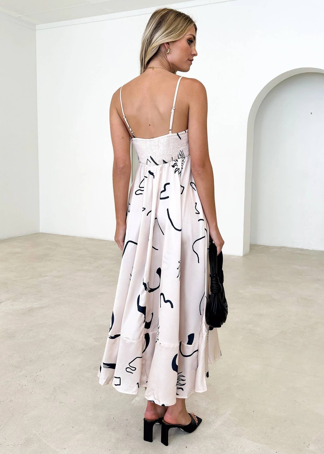 A fresh floral long high-cut halter dress