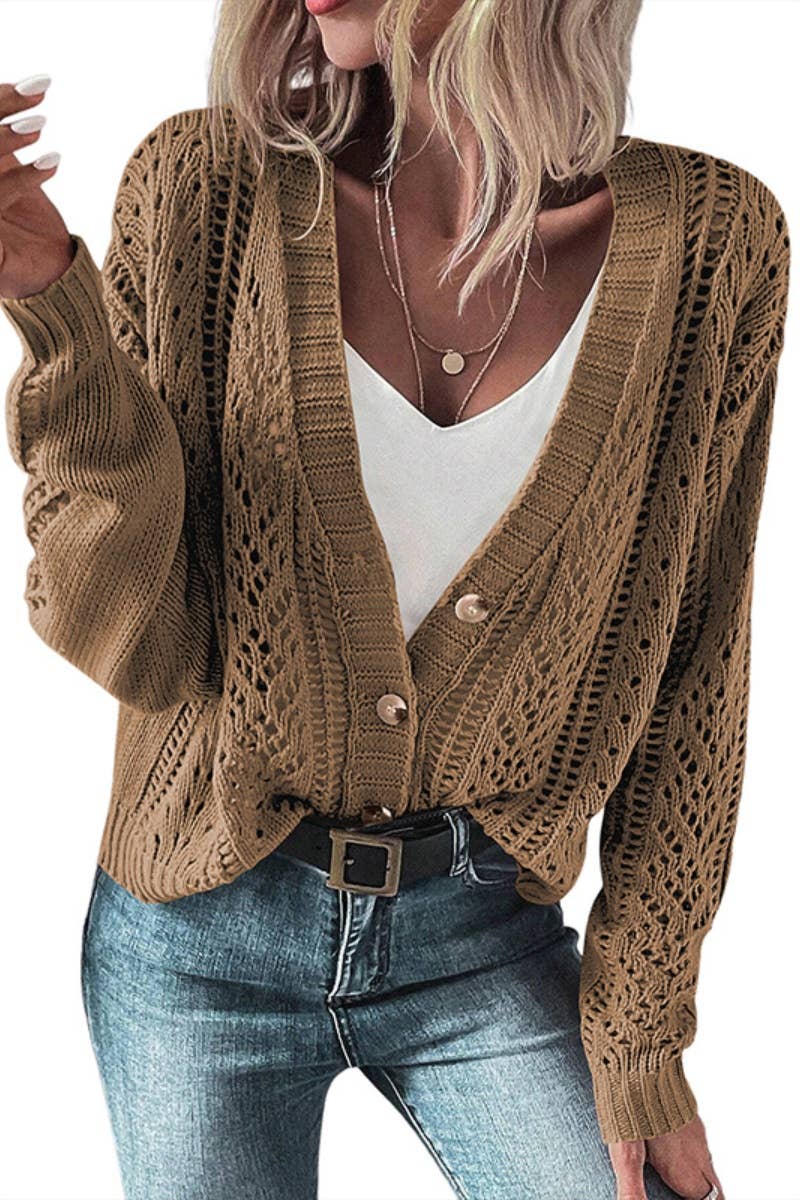 CWOCAL2184_SOLID COLOR SINGLE-BREASTED LONG-SLEEVED CARDIGAN