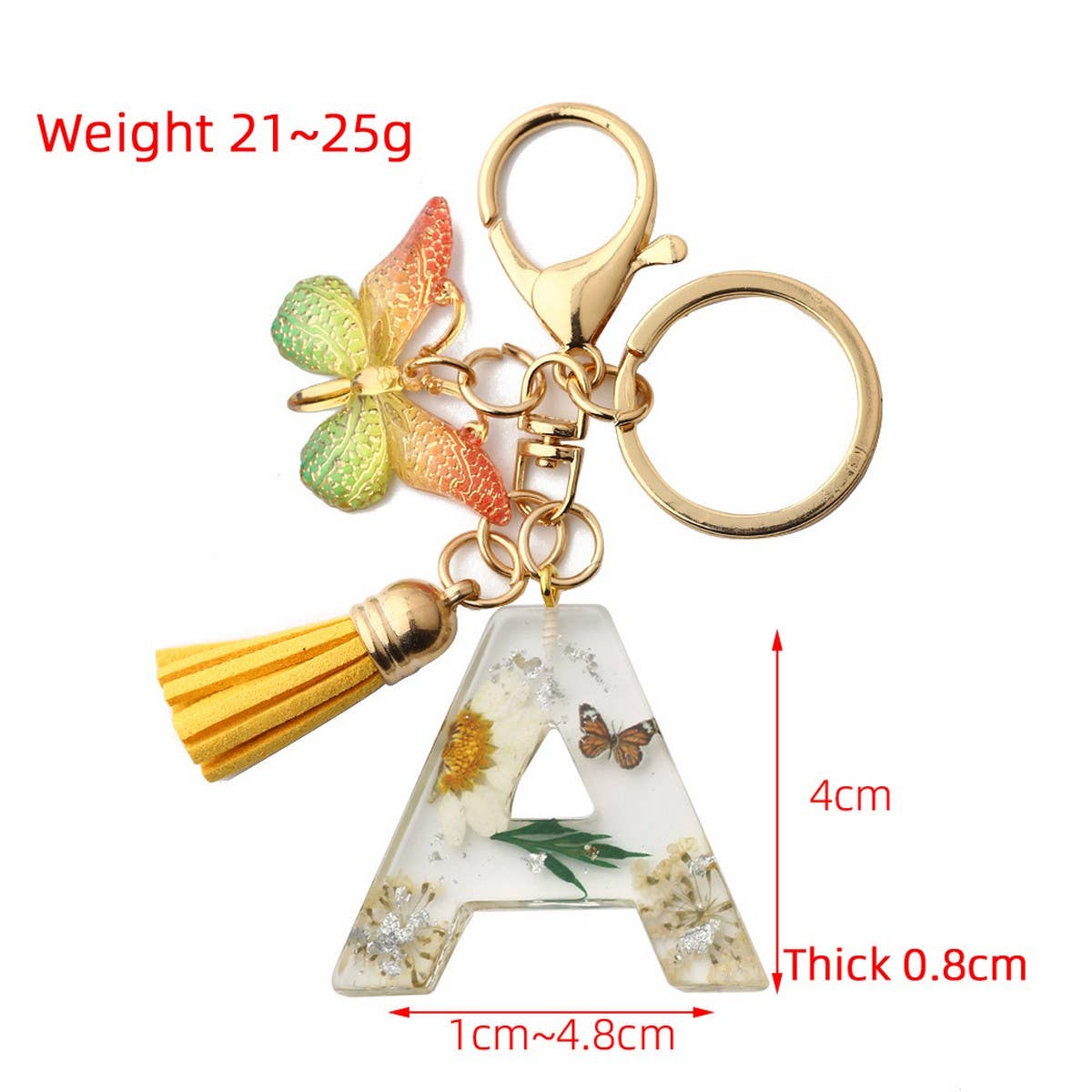 Flower Letter Keychain with Yellow Butterfly Charm_CWAB5090