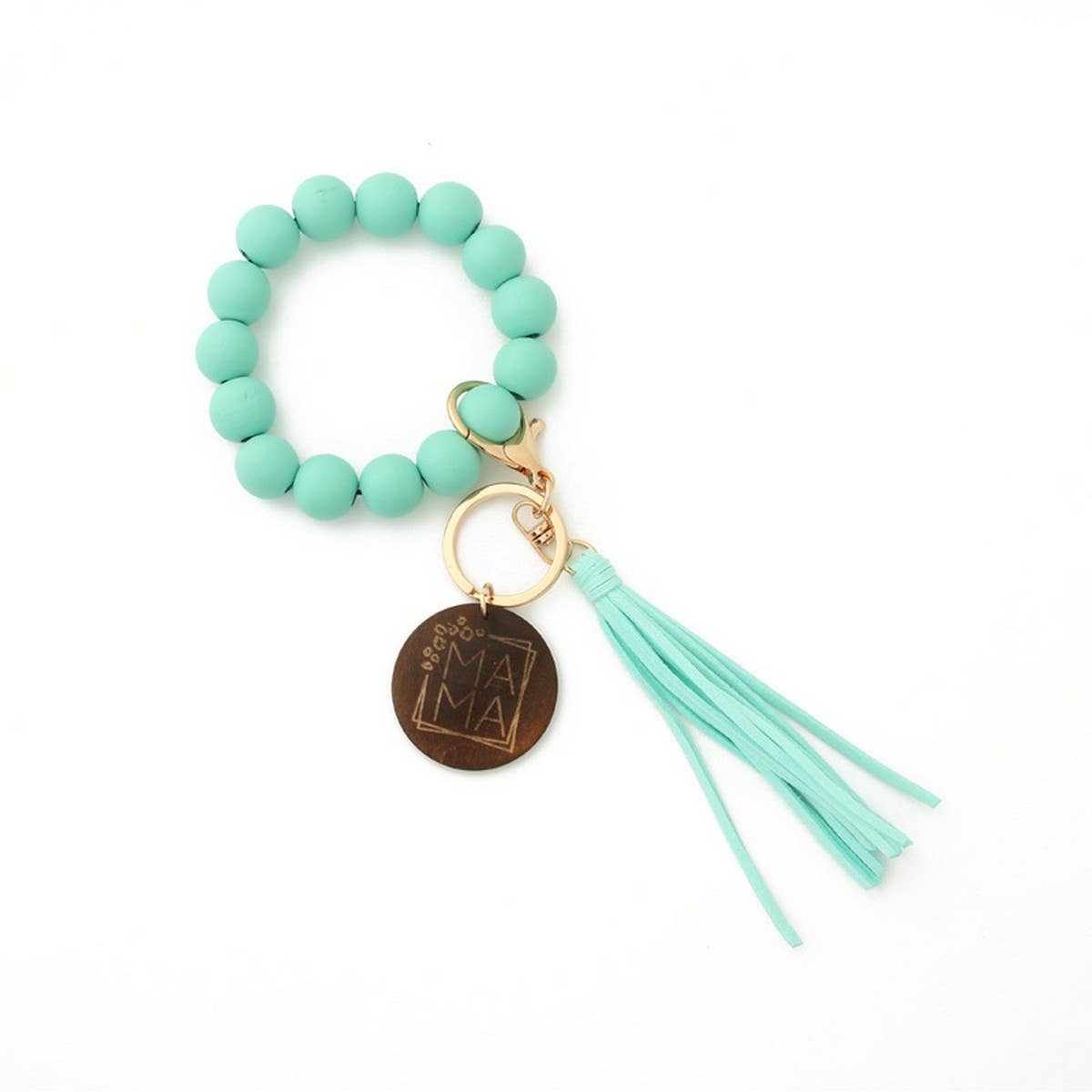 Leopard Wood Bead Bracelet with Tassel Keychain_CWAB5013