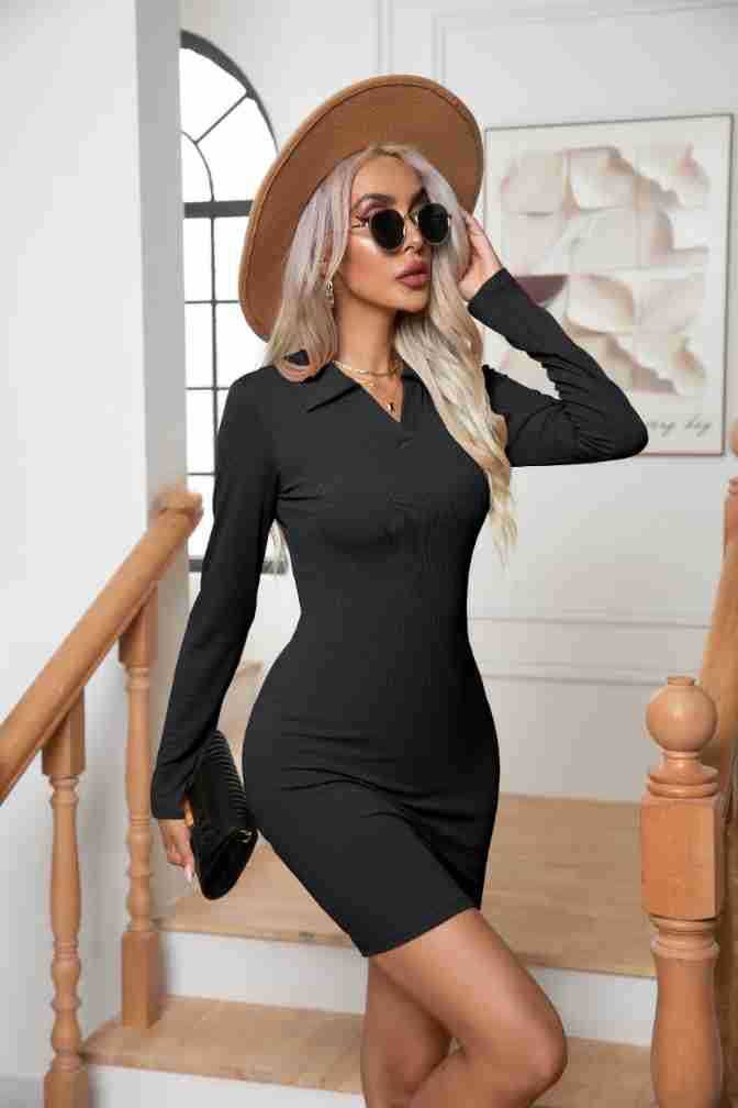 STRIPED LONG-SLEEVED DRESS WITH HIP BASE WRAP