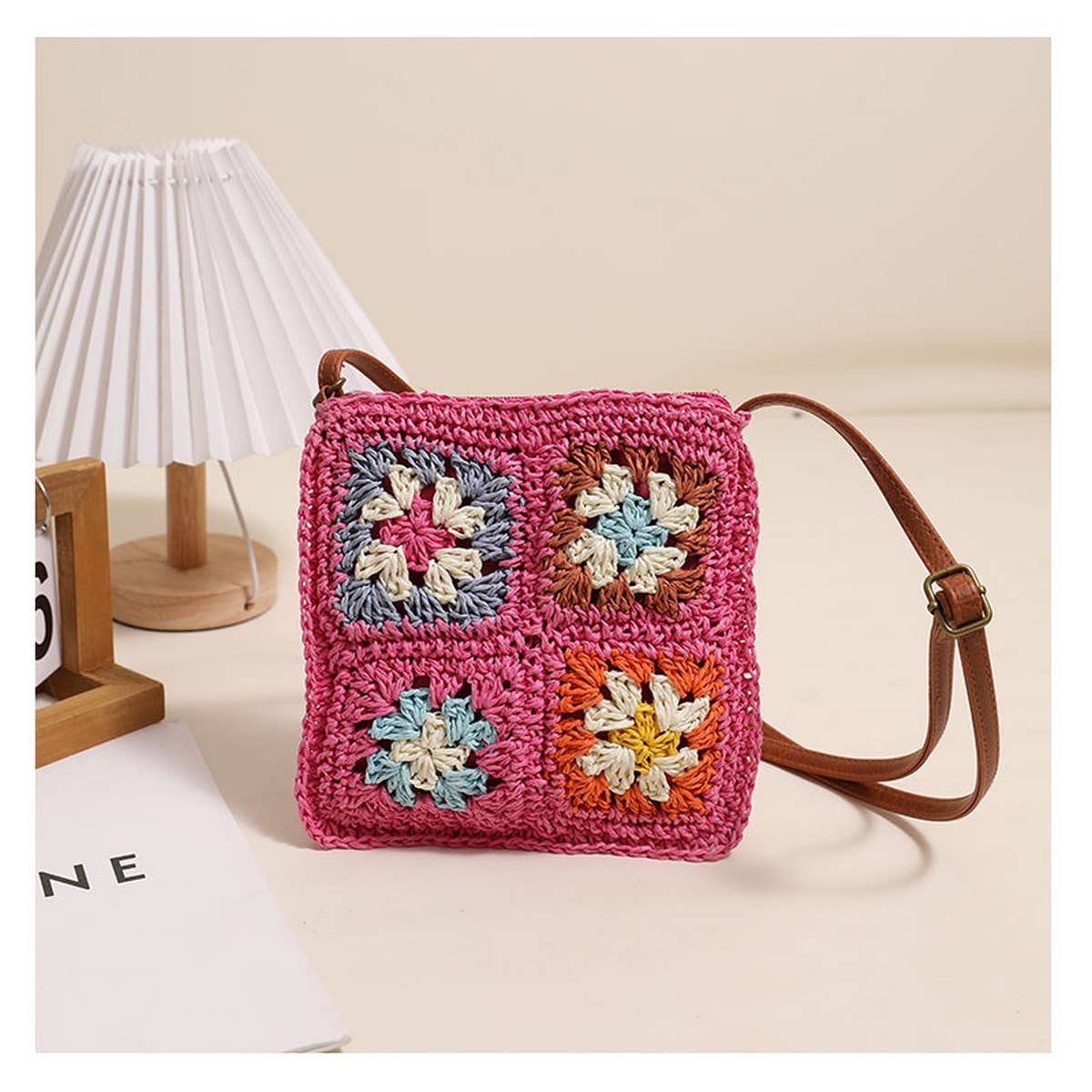 RETRO SQUARE HOLLOW FLOWER CROSSBODY STRAW BAG_CWAB1863