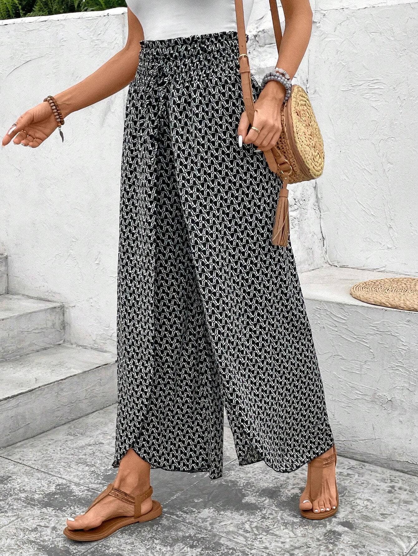 Floral side slit wide leg culottes