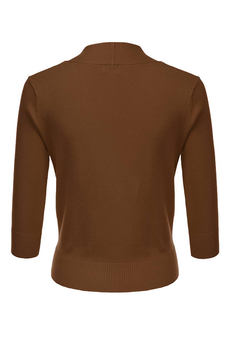 AWOCAS074_Basic 3/4 Sleeve Open Front Cropped Cardigan