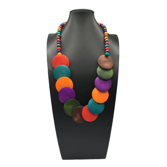 HANDMADE LARGE ROUND WOODEN BEAD LONG NECKLACE