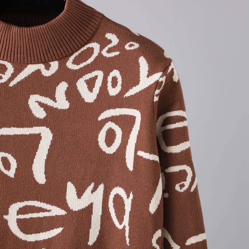 KNIT PULLOVER ALPHABET GRAFFITI WOOLEN DRESS