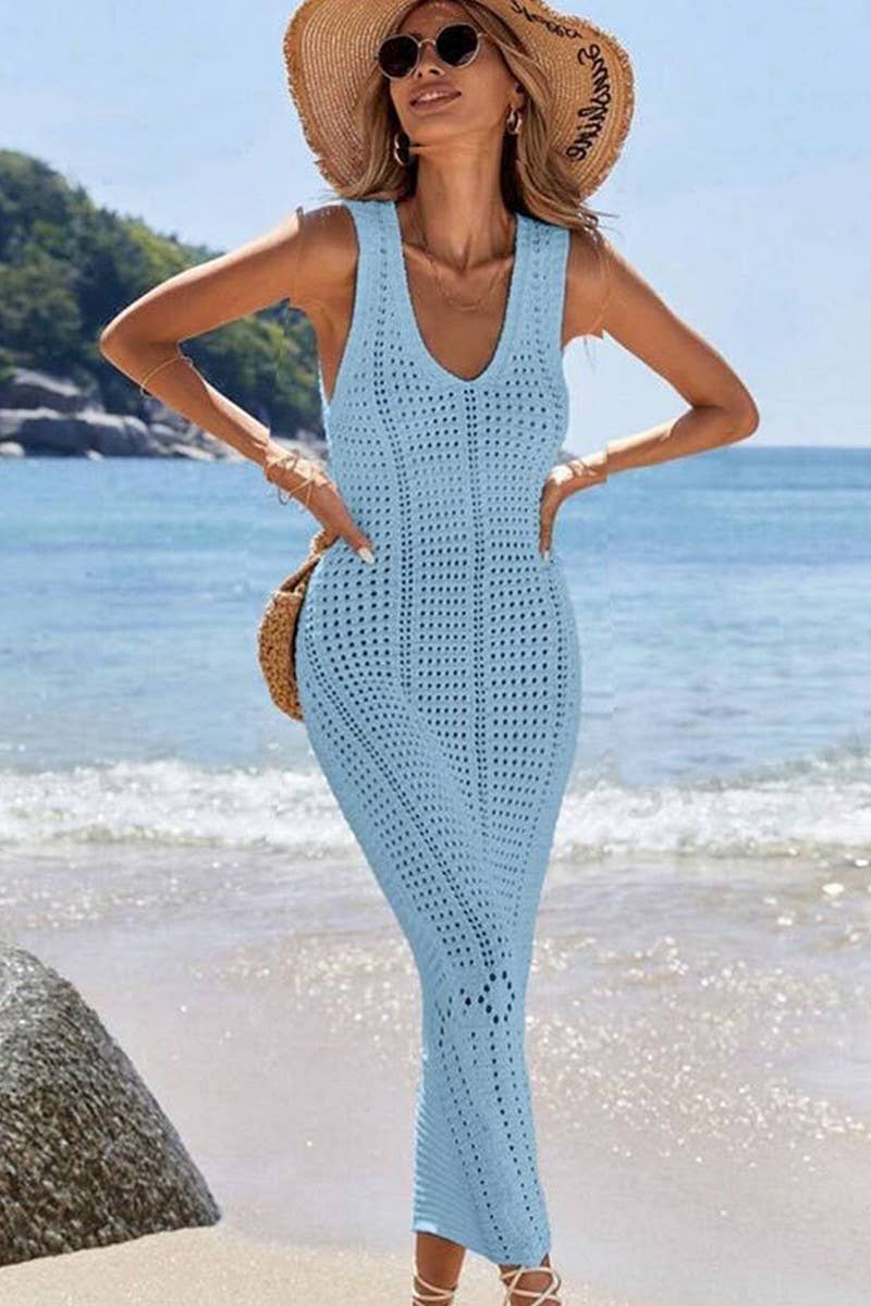 CWDMD4741_KNIT HOLLOW LONG TANK BIKINI COVER UP DRESS