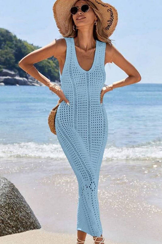 CWDMD4741_KNIT HOLLOW LONG TANK BIKINI COVER UP DRESS