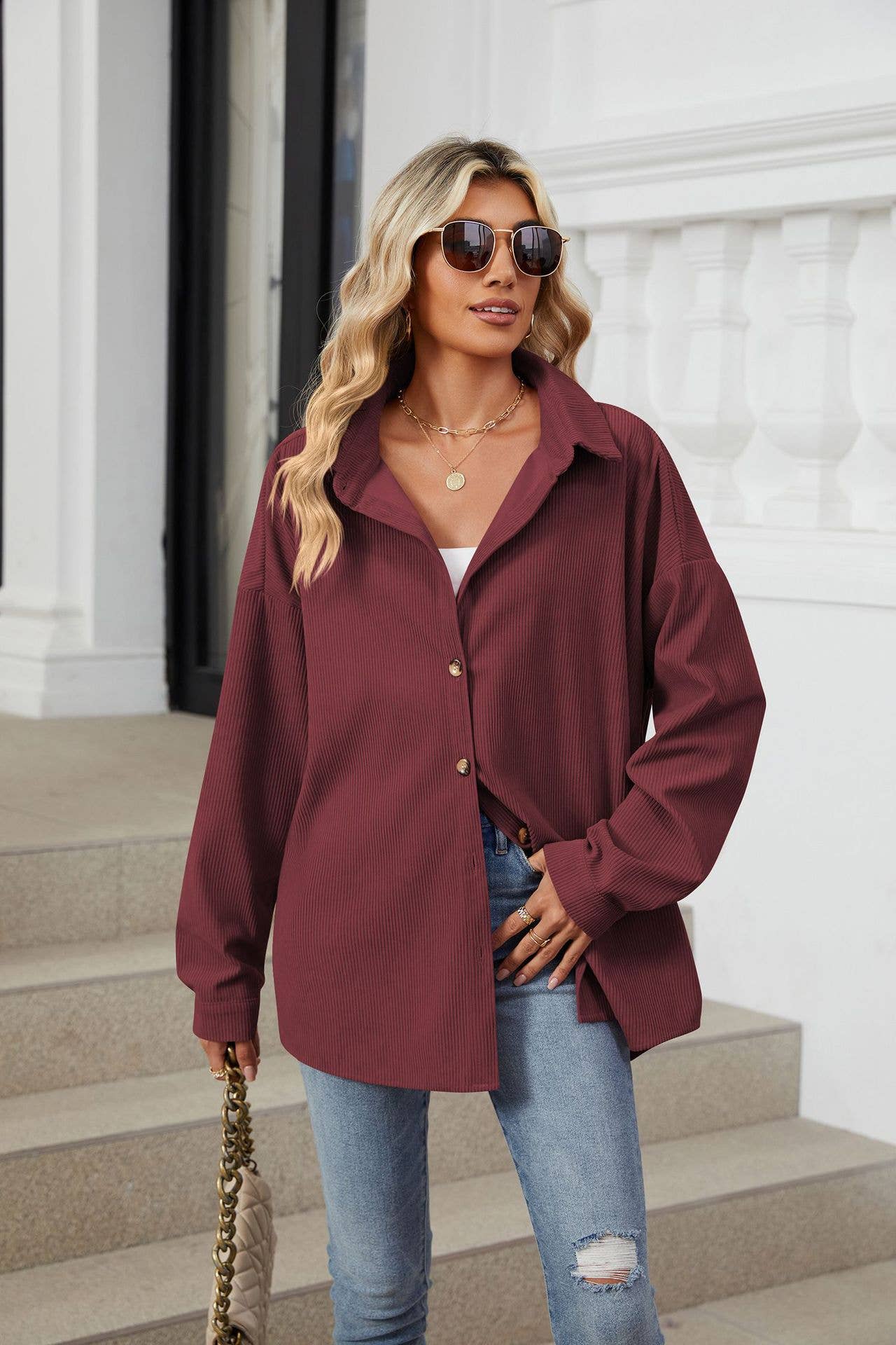 LAPEL BUTTON-DOWN LONG-SLEEVED SHIRT JACKET