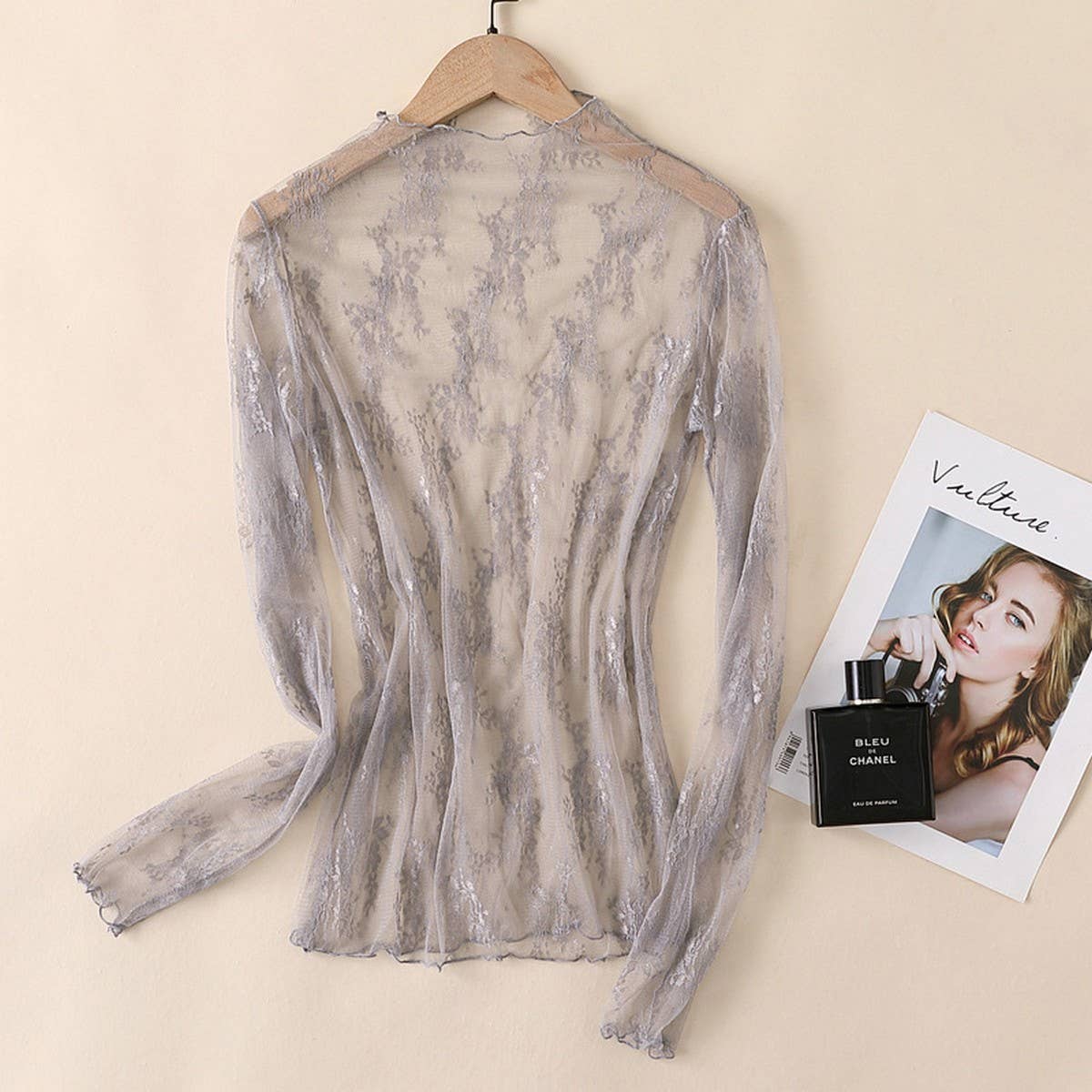 Sexy Mesh Blouse - Long Sleeve Lace Top for Women