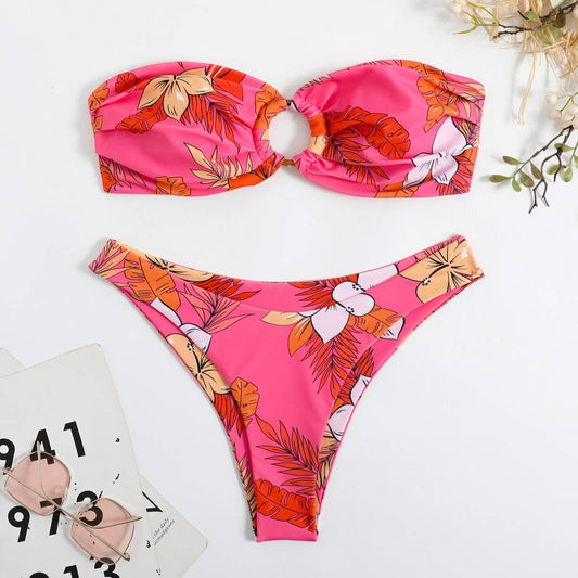 STRAPLESS BIKINI SET - SEXY PRINTED SWIMSUIT_CWMW0906